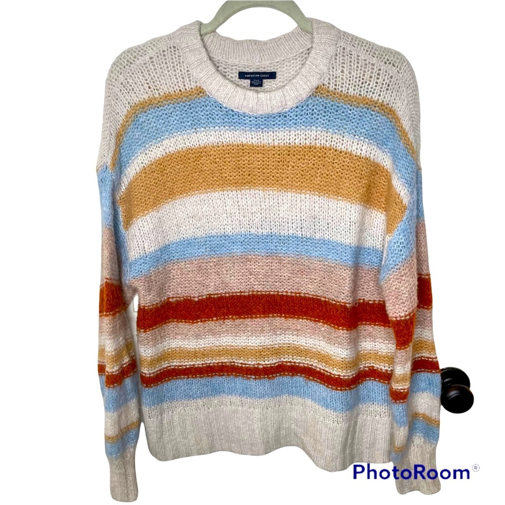 American‎ Eagle Outfitters Mixed Stitch Wool Blend Striped Pullover Sweater M